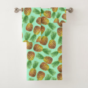 Pineapples watercolor 2 bath towel set