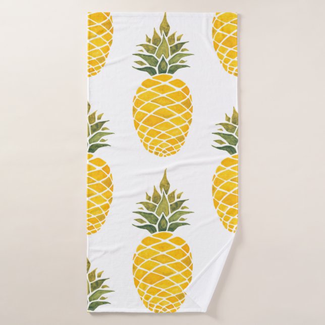 Pineapples. Watercolor hand painted illustration w Bath Towel (Bath Towel)