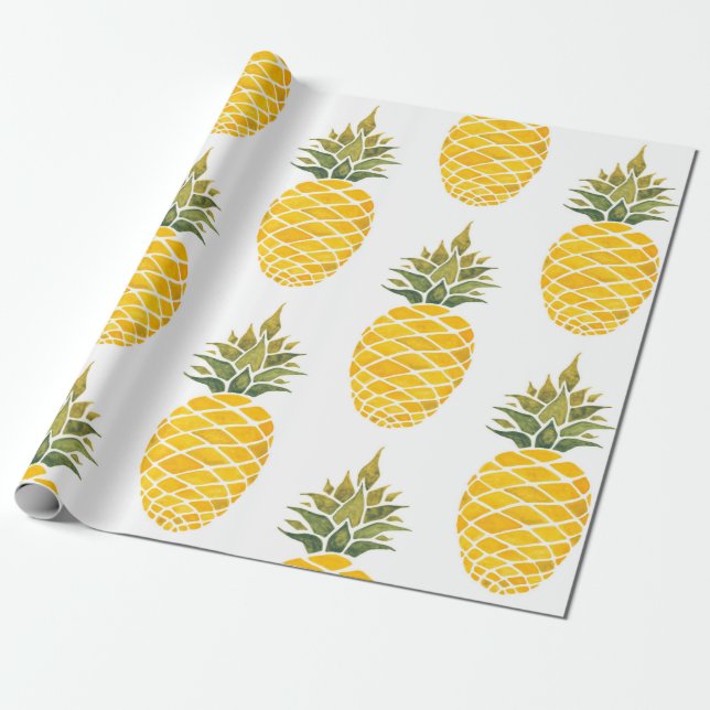 Pineapples. Watercolor hand painted illustration w Wrapping Paper (Unrolled)