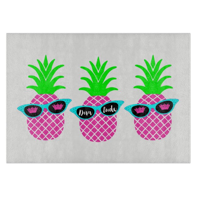 Pineapples with "DIVAtude" and Tiaras Cutting Board (Front)