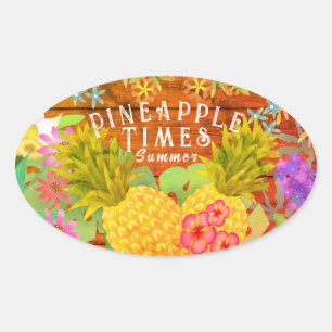 Pineapples with Floral Oval Sticker