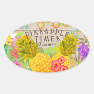 Pineapples with Floral Oval Sticker