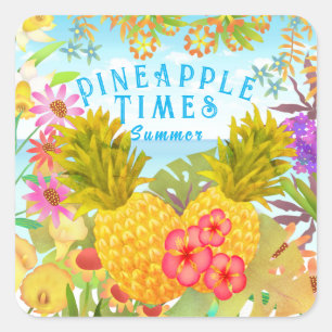 Pineapples with Floral Square Sticker