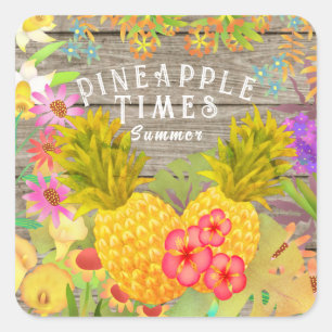 Pineapples with Floral Square Sticker