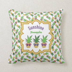 Pineapples with Sunglasses Pattern Throw Pillow