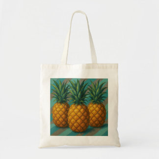 Pineapples with Turquoise and Warm Grey Stripes Tote Bag