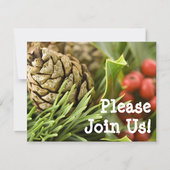 Pinecone avec Holly Custom Christmas Invitations (Devant)