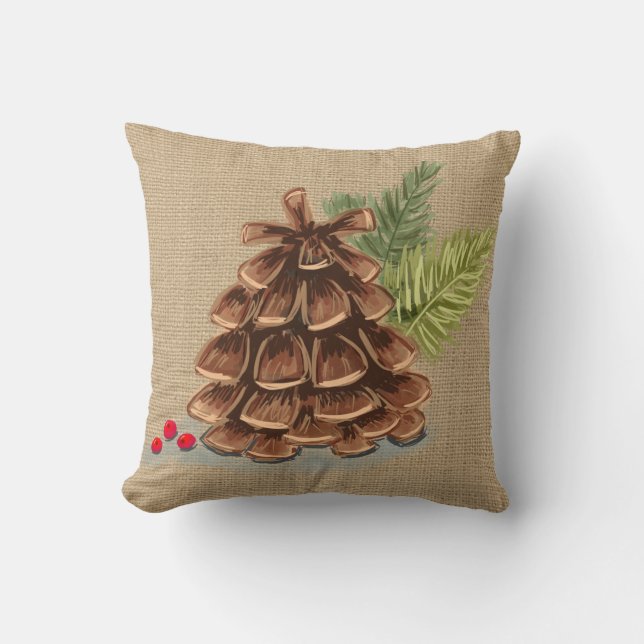 Pinecone, Berry and Pine Pillow Country (Front)