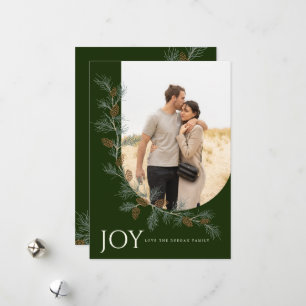 Pinecone Bough Vertical Holiday Card Green