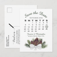 Pinecone Bouquet Wedding Calendar Save the Date