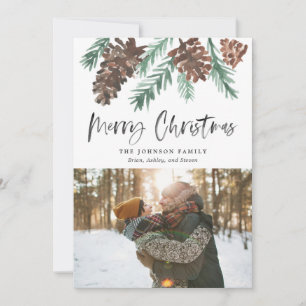Pinecone Christmas Watercolor Holiday Photo Card