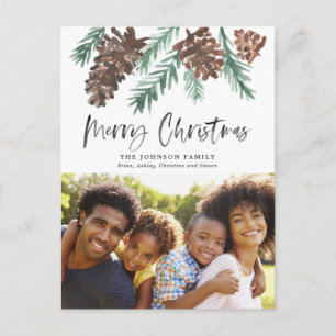 Pinecone Christmas Watercolor Holiday Photo Postcard