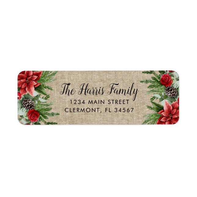 Pinecone d'épinette et Poinsettia sur Burlap (Devant)