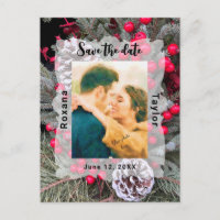 Pinecone Evergreen Berries Wedding Photo Save Date