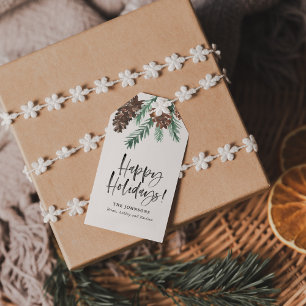 Pinecone Happy Holidays Watercolor Brush Script Gift Tags