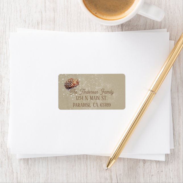 Pinecone in The Snow Return Address Labels (Insitu)
