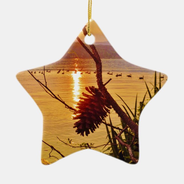 Pinecone Lake sunset Ceramic Ornament (Front)