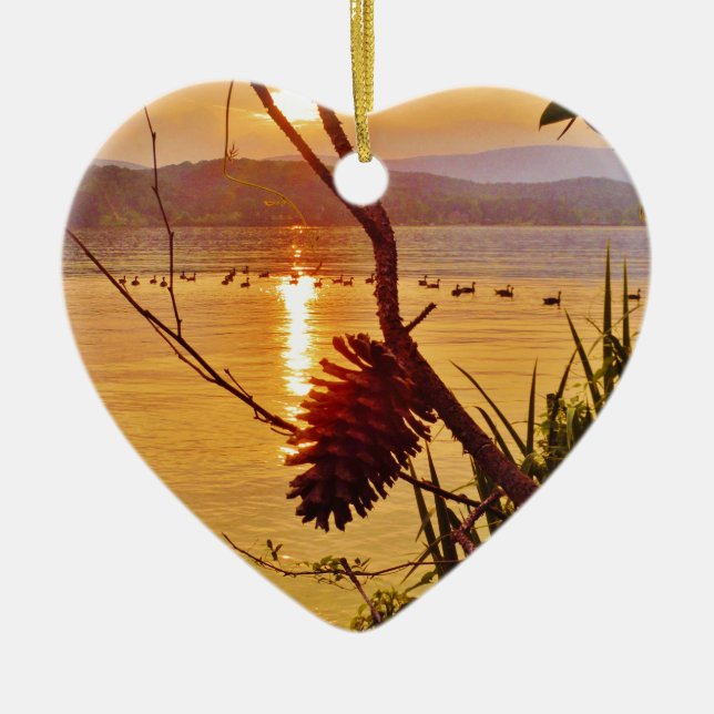 Pinecone Lake sunset Ceramic Ornament (Front)