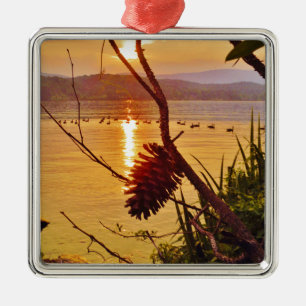Pinecone Lake sunset Metal Ornament