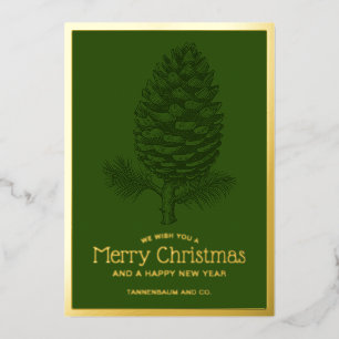 Pinecone Merry Christmas Fir Modern Corporate Foil Holiday Card