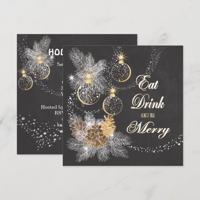 Pinecone Ornaments Chalkboard Christmas Invitation (Front/Back)