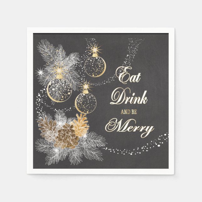 Pinecone Ornaments Chalkboard Christmas Napkin (Front)