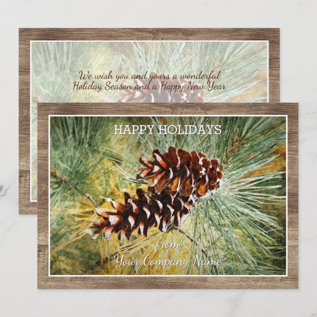 Pinecone Pine Tree Needles Greenery Watercolor Holiday Card (Front/Back)