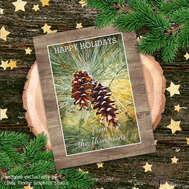 Pinecone Pine Tree Needles Greenery Watercolor Postcard (Creator Uploaded)