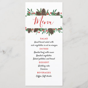 Pinecone Red Berry Christmas Modern Wedding Menu