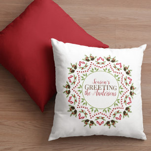 Pinecone Red Christmas Holly Elegant Mandala Throw Pillow