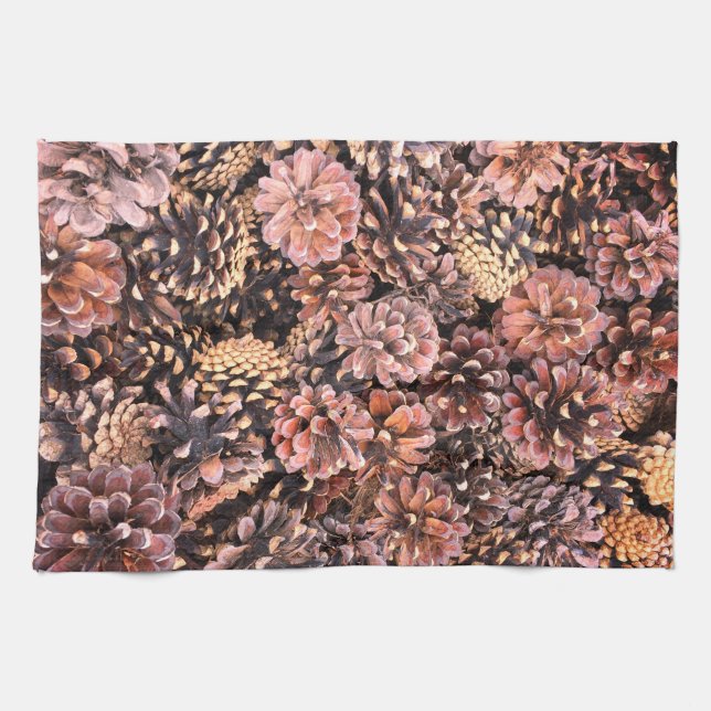 Pinecone rustic fall natural winter brown kitchen towel (Horizontal)