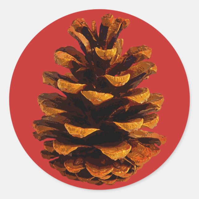 Pinecone rustic nature brown red classic round sticker (Front)