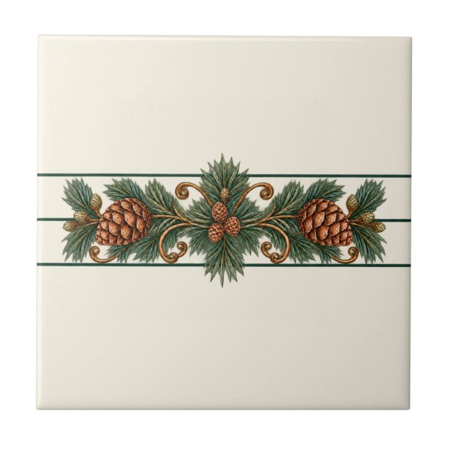 Pinecone Scroll Custom Background Frieze Tile (Original pinecone scroll tile - custom background.)