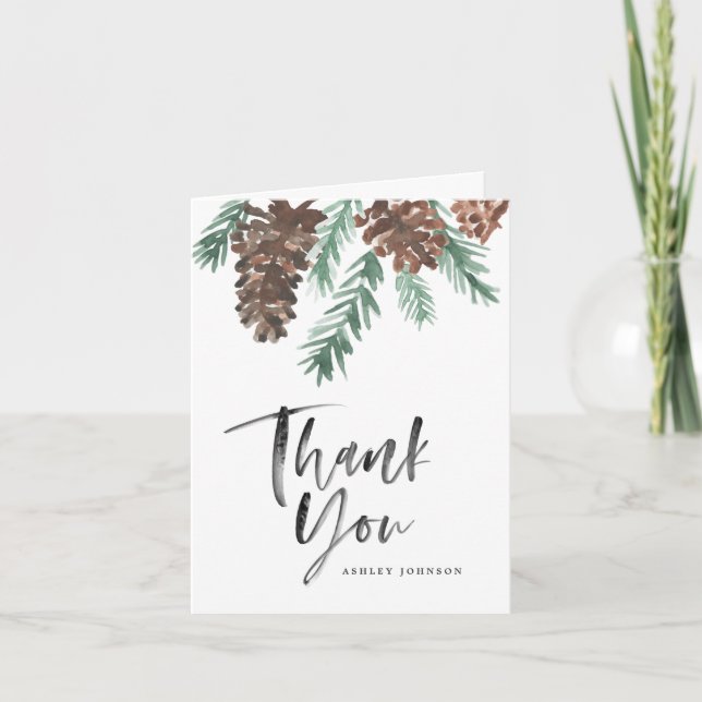 Pinecone Thank You Brush Script Folded Card (Front)