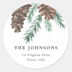 Pinecone Watercolor Return Address Classic Round Sticker