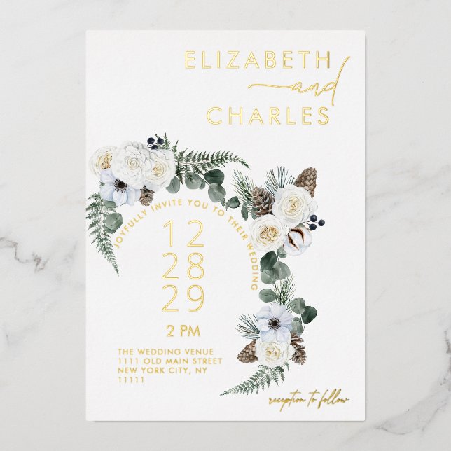 Pinecone Winter Greenery White Floral Wedding (Front)