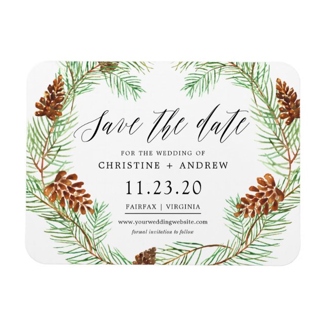 Pinecone Winter Rustic Save The Dates Magnet (Horizontal)