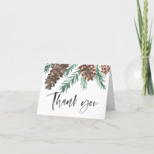 Pinecone Winter Thank You Brush Script   Folded Card