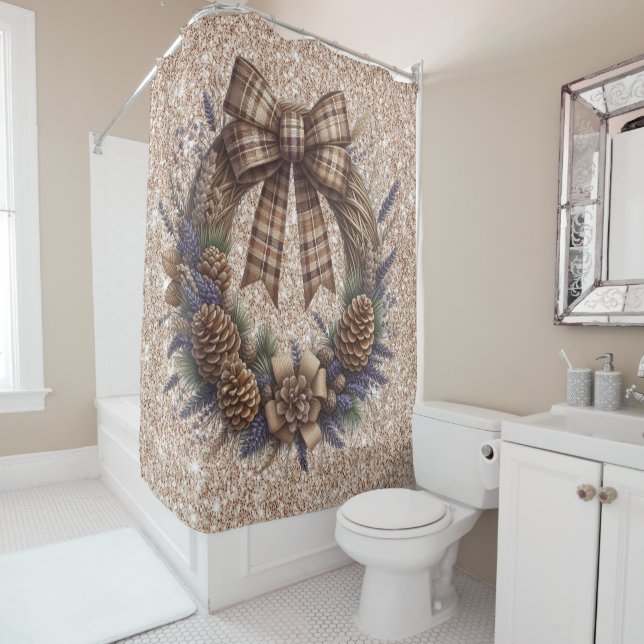 Pinecone Wreath Shower Curtain (In Situ)