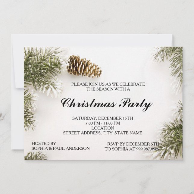 Pinecones and Christmas Tree Leaves Invitation (Front)