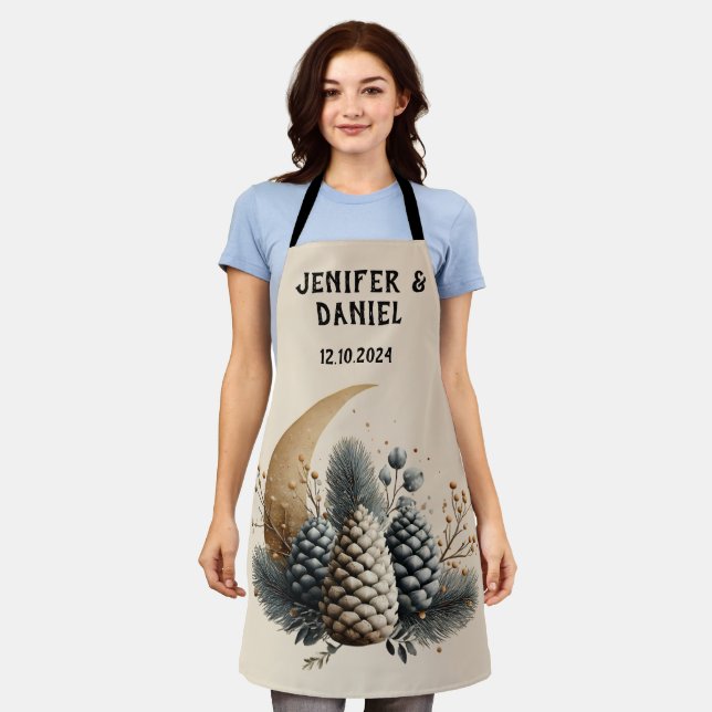 Pinecones and Crescent Moon Winter Love Apron (Worn)