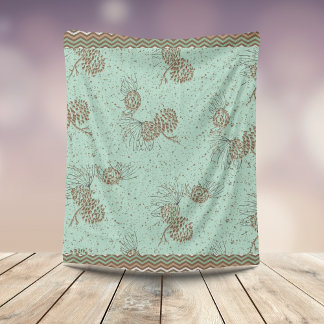 Pinecones and Distressed Chevron Stripes Cabin Fleece Blanket