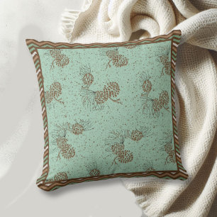 Pinecones and Distressed Chevron Stripes Cabin Throw Pillow