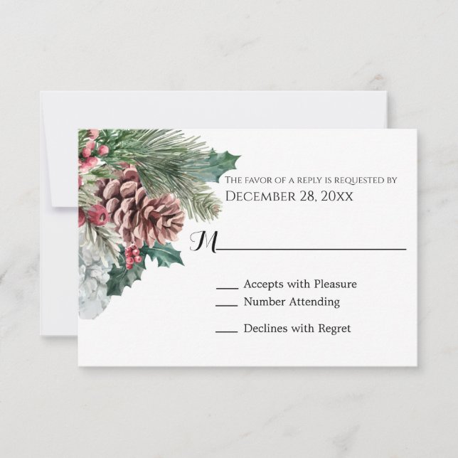 Pinecones d'hiver et carte Holly RSVP (Devant)