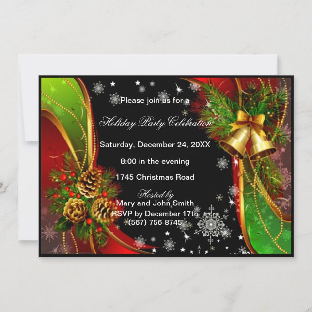 Pinecones Et Cloches Fête De Noël Invitation (Devant)