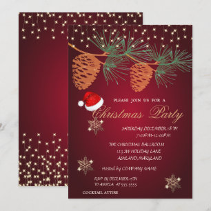 Pinecones ,Snowflakes Red Christmas Corporated Invitation