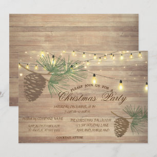 Pinecones,Wood,String Lights Christmas Corporated Invitation