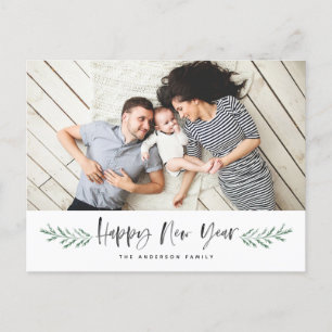 Pineneedle Happy New Year Modern Photo Holiday Postcard
