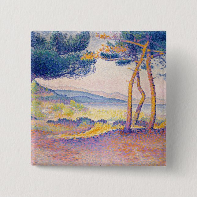 Pines Along the Shore 2 Inch Square Button (Front)