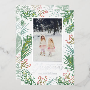 Pines Berries Christmas Photo Foil Holiday Card